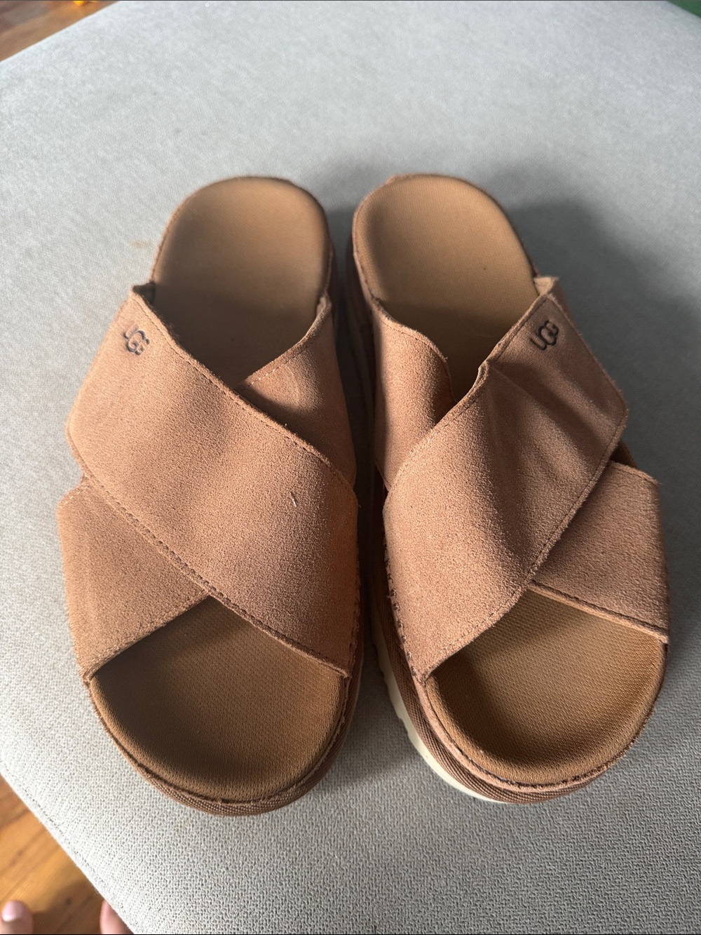 UGG Tan Suede Crisscross Slide Sandals